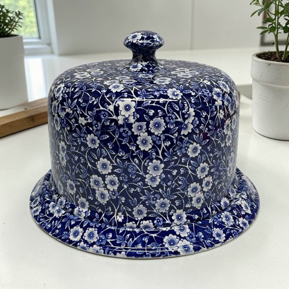 Staffordshire‎ Crownford Blue Calico Chintz Round Cheese Dome & Underplate Dish